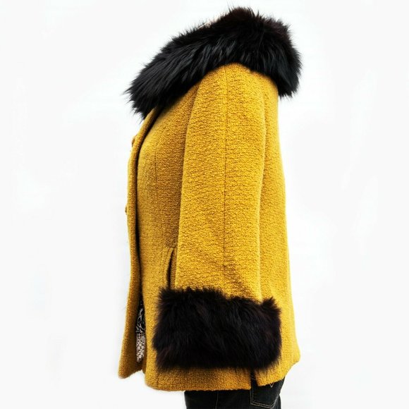 Women's Coat VISCONTI Vintage Gold Brown Faux Fur - Picture 10 of 10